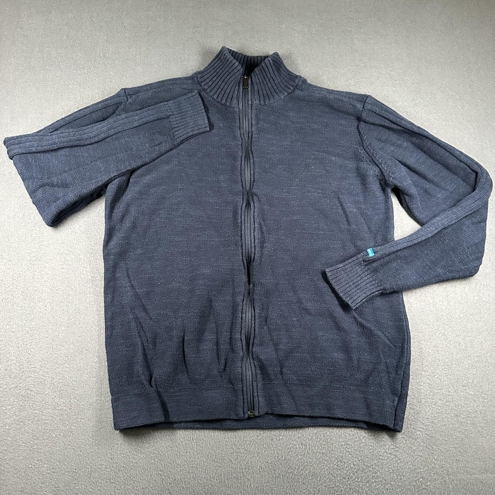 Columbia Sweater Mens Large Blue Cotton Full Zip Mock Neck Cardigan Knit